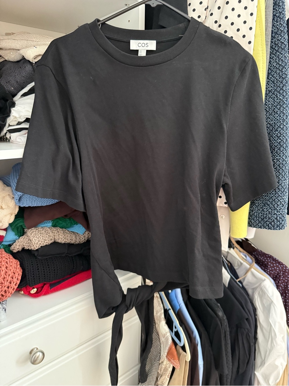 COS Black Tie-Hem Short Sleeve Top Sz M NWOT